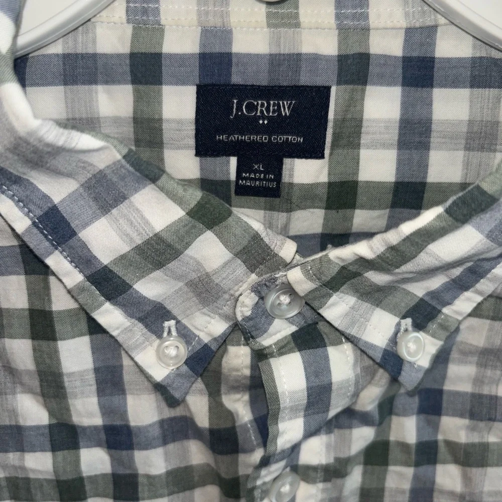 J.Crew Heathered Cotton Slim Fit Gingham Shirt Men’s XL Green Navy Check